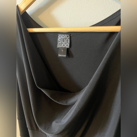 Clara Sun Woo Sleeveless Black Draped Cowl Neck Jersey Knit Dress Size Large - Picture 2 of 8